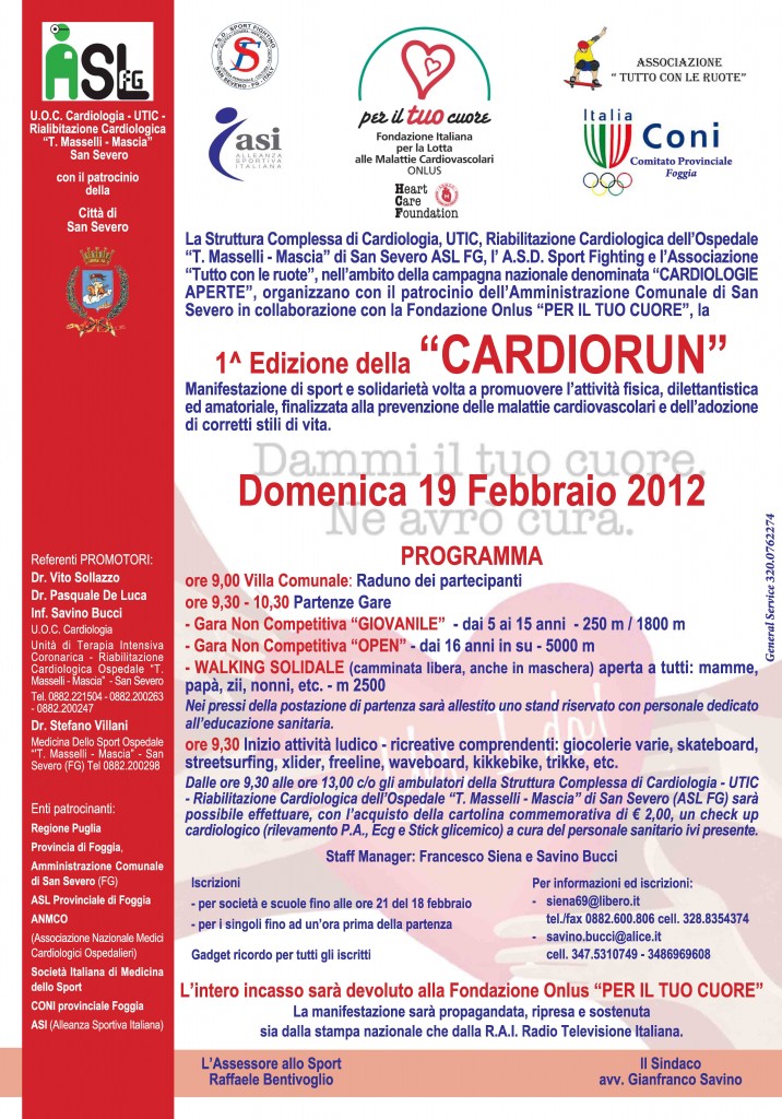 San Severo, domenica c’è Cardiorun: tra i promotori anche il cagnese Pasquale De Luca